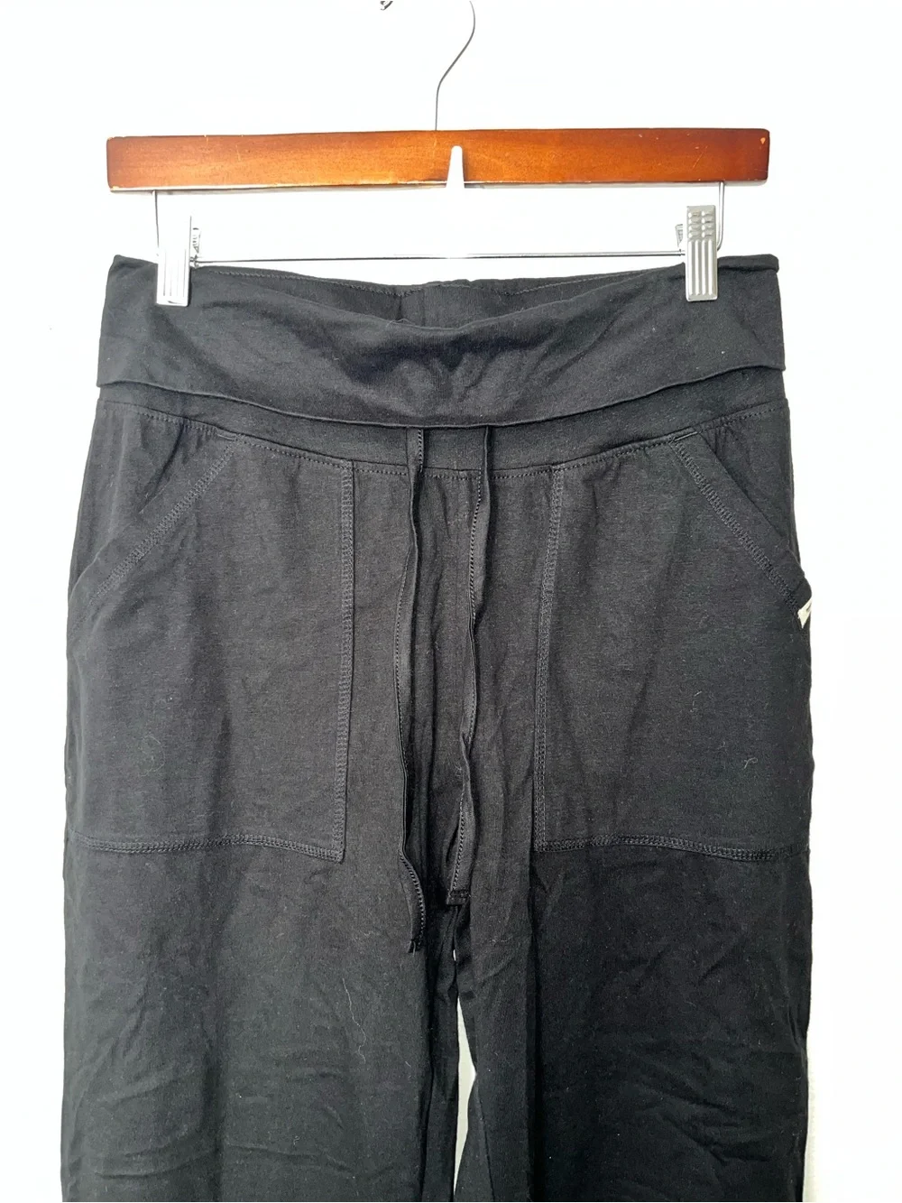 NWOT Pact Fold Over Lounge Pants Organic Cotton Black M Wide Leg - Picture 5 of 7
